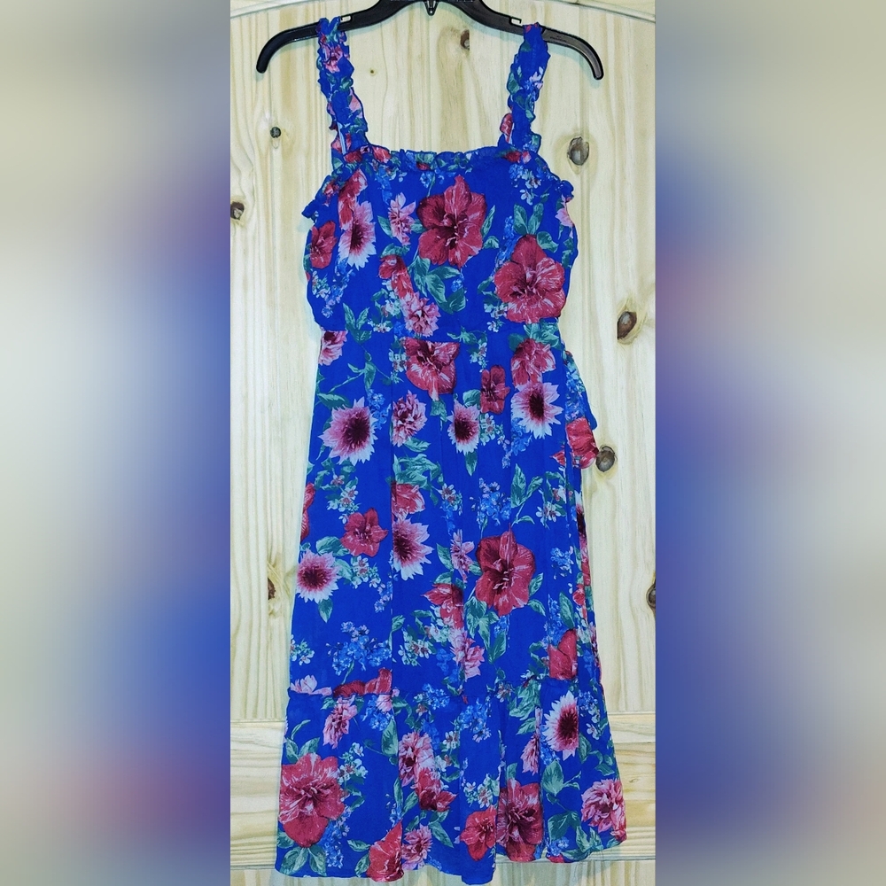Luxology Blue and Red Floral Kids Casual Dress Size Small